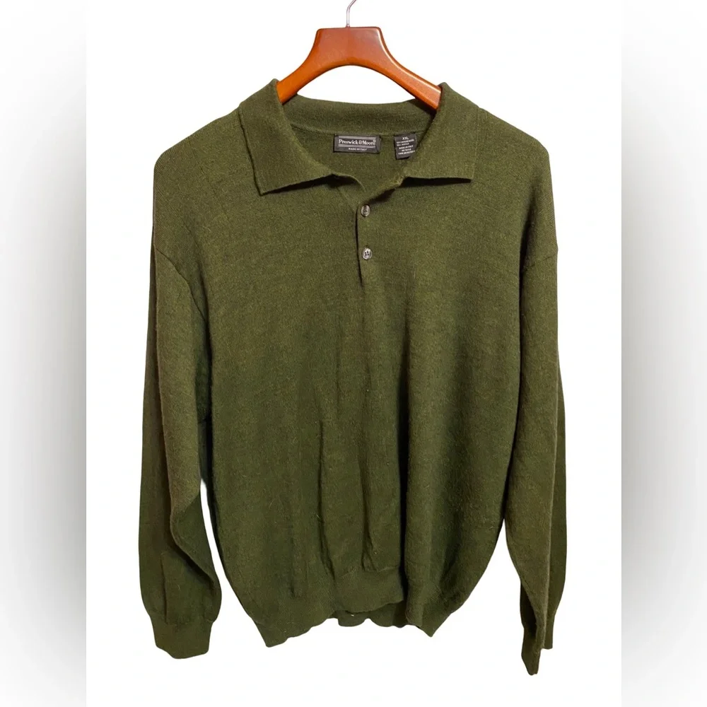 Preswick & Moore Merino Blend 3 Button Pullover Sweater Mens XXL‎ Made In Italy